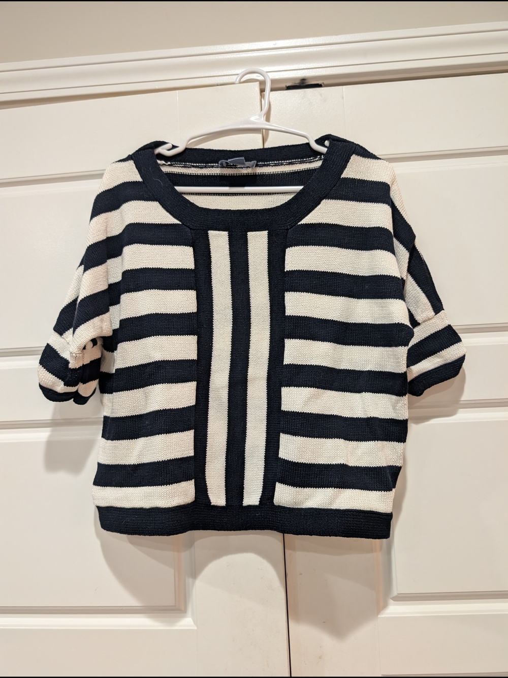 Anthropologie Black White Striped Knit Sweater M